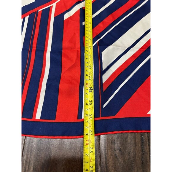 Vintage Vera Neumann Red Blue Striped Silk Scarf Square Shawl Wrap Lightweight - Picture 5 of 8